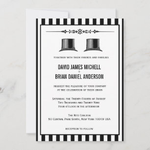 French Ornate Vintage Top Hat Gay Wedding Invites