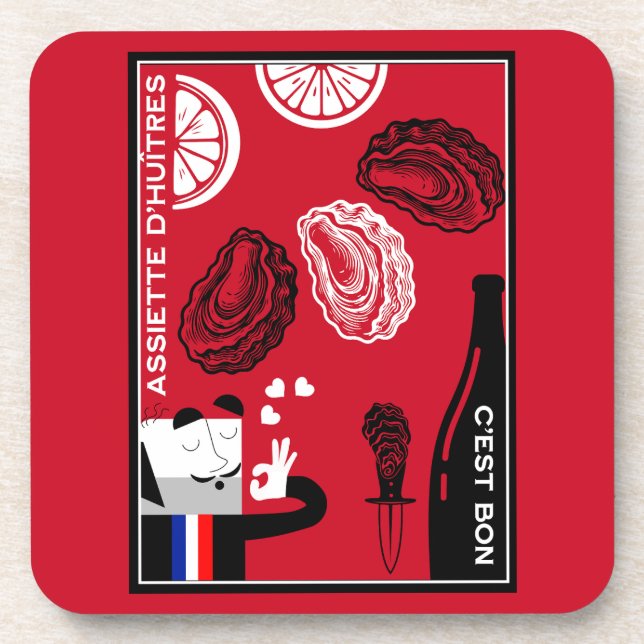 French Oyster Country Kitchen Decor Coaster (Front)