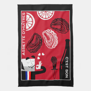 French Oyster Country Kitchen Decor Tea Towel