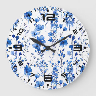 French Paper Wildflowers Pattern Design-98186 Large Clock