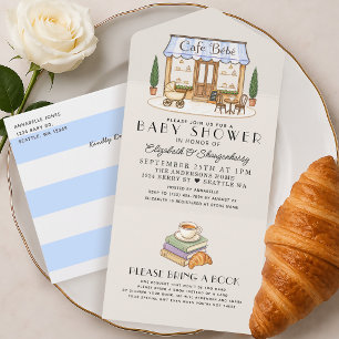French Paris Cafe Bébé Boy Baby Shower All In One Invitation