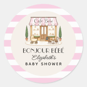 French Paris Cafe Bébé Girl Baby Shower Classic Round Sticker