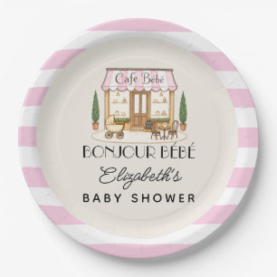 French Paris Cafe Bébé Girl Baby Shower Paper Plate