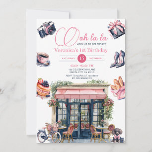 French Paris Patisserie 1st Girl Birthday Party Invitation