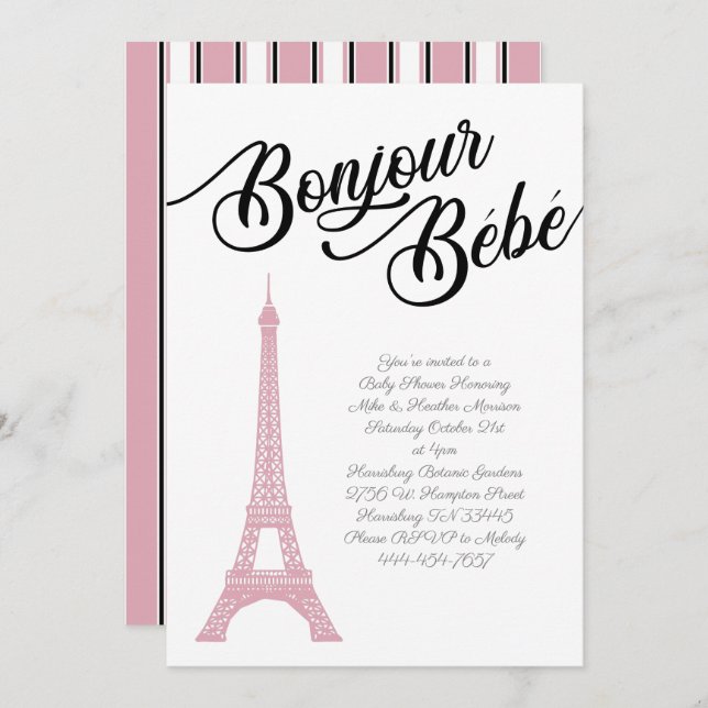 French Paris Pink Baby Shower Girl Parisienne Invitation (Front/Back)