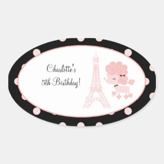 French Paris Poodle Oval Favour Sticker