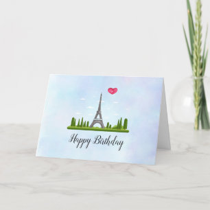 French Paris with Eiffel Tower Birthday Card