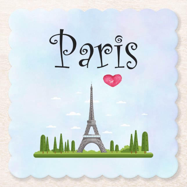 French Paris with Eiffel Tower Paper Coaster (Front)