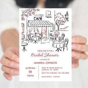French Parisian Cafe Afternoon Bridal Shower Invitation