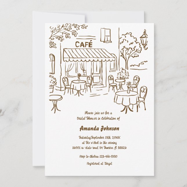 French Parisian Cafe Afternoon Tea Bridal Shower  Invitation (Front)