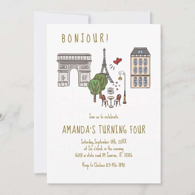 French Parisian Cafe Birthday Party Invitation (Front)