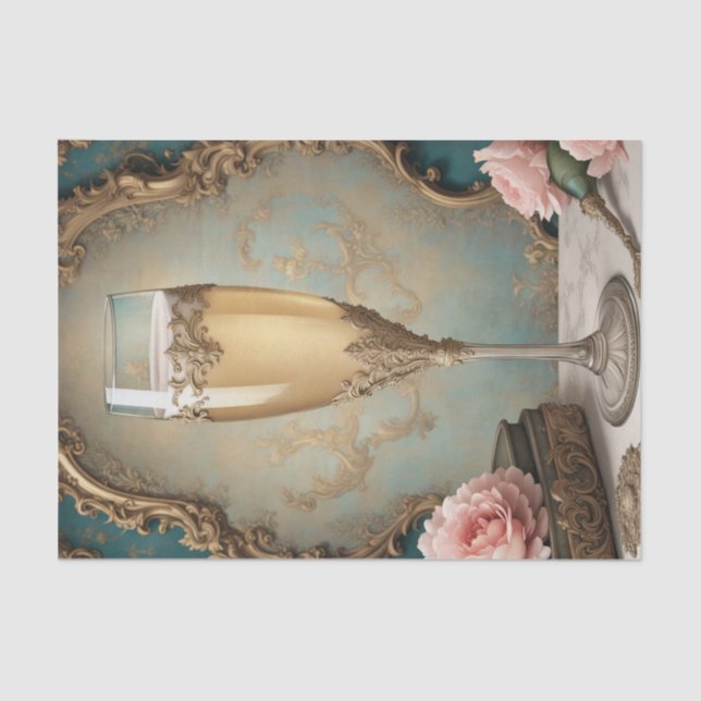 French Parisian Rococo Champagne Glass Decoupage  Tissue Paper (Front)