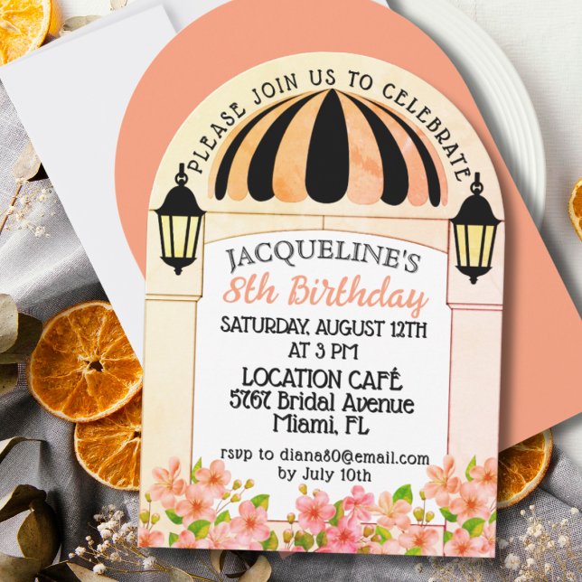 French Parisian theme Girls Birthday Invitation (Arch styled Birthday Invitation design)