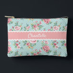 French Pastel Mint Green Blush Pink Rose Pattern Accessory Pouch<br><div class="desc">This toiletry bag, travel accessories, or make-up essentials pouch design features a stunning combination of light blush pink, dusty rose mauve taupe, spring pastel green coloured roses floral pattern on a white polka dots on a light mint green background. The variety of this colour combo and the pastel colours creates...</div>