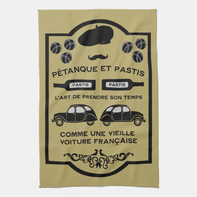 French Pastis Pétanque Tea Towel (Vertical)