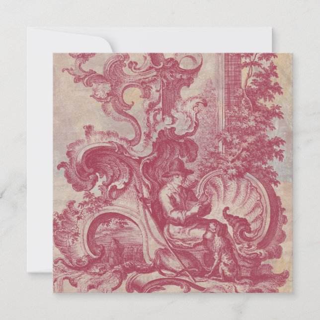 French Patina Vintage Red Toile Pompei Colours Invitation (Front)