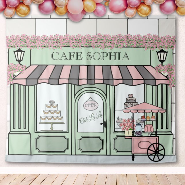 French Patisserie Backdrop for a Paris theme event Tapestry (Bakery shop window backdrop)