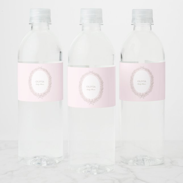  French Patisserie Boulangerie Pink Stripe Water Bottle Label (Bottles)