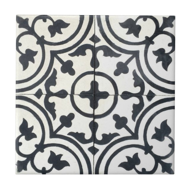 French Patterned Ceramic Tiles - Black & White (Front)