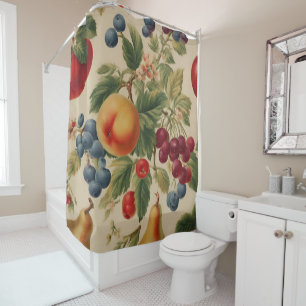 French Peach, Cherries, Blueberries, Pears, Apples Shower Curtain