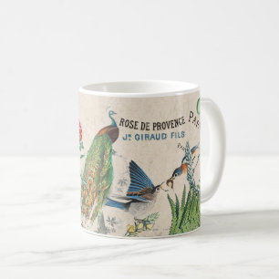 French Peacock Bluebird Bird Rose Flower Cacao Mug