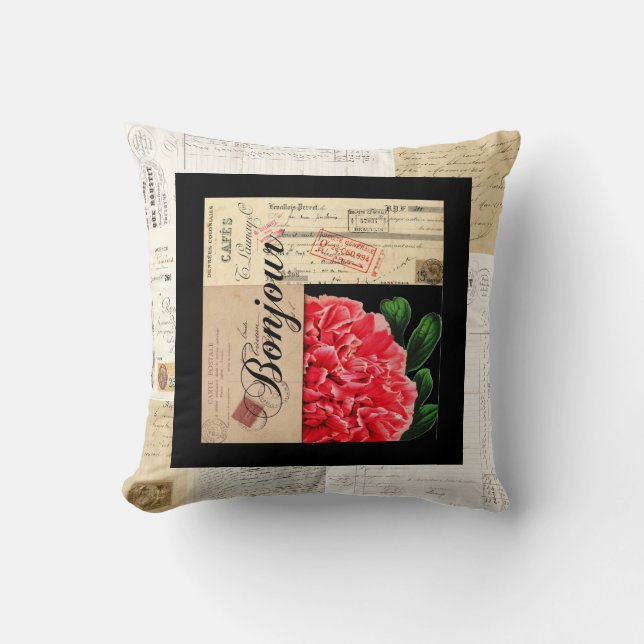 French Peony Bonjour Pillow (Front)