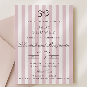 French Pink Bow & Stripes Baby Shower Invitation