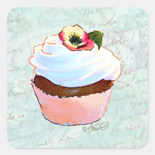 French pink Chocolate Cupcake Victorian Style Square Sticker