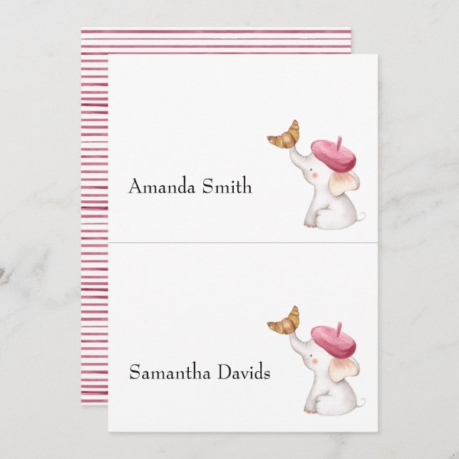 French Pink Girl Baby Shower Place Card (Front/Back)