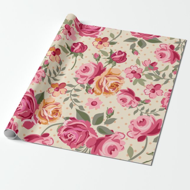 French Pink Roses Wrapping Paper (Unrolled)