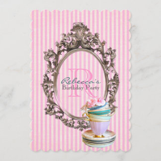 french pink stripes cupcake paris birthday party invitation
