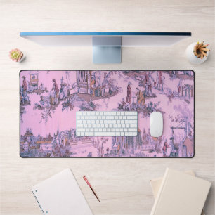 French Pink Toile de Jouy Chinoiserie Style Rustic Desk Mat