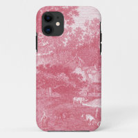 French Pink Toile de Jouy Shabby Counry Landscape