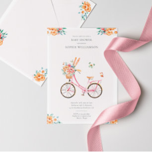 French Pink Vintage Bicycle Baby Shower Invitatio Invitation