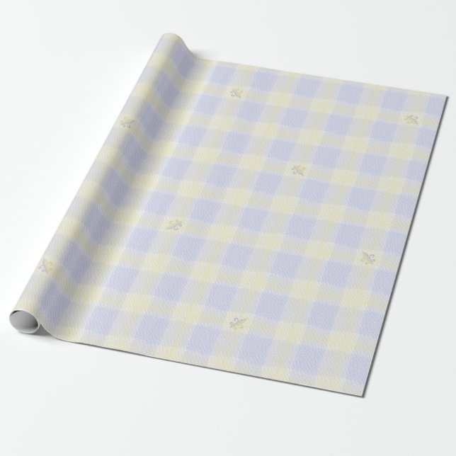 French Plaid with Fleur de Lis Wrapping Paper (Unrolled)