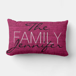 French plum Burlap Rustic Linen Monogram Lumbar Cushion