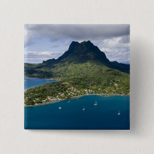 French Polynesia, Bora Bora. Aerial view of 15 Cm Square Badge