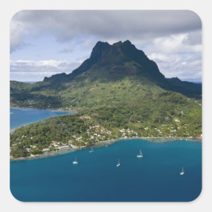 French Polynesia, Bora Bora. Aerial view of Square Sticker