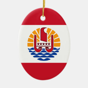 French Polynesia Flag, Drapeau Polynésie Françai Ceramic Tree Decoration