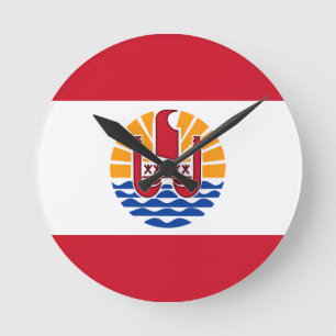 French Polynesia Flag, Drapeau Polynésie Françai Round Clock