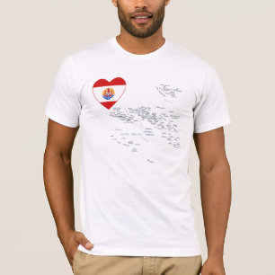 French Polynesia Flag Heart and Map T-Shirt