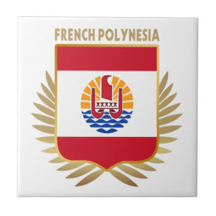 French Polynesia Flag Shield Ceramic Tile