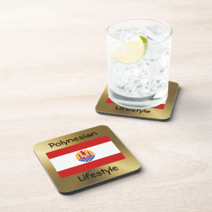 French Polynesia Flag+Text Coaster