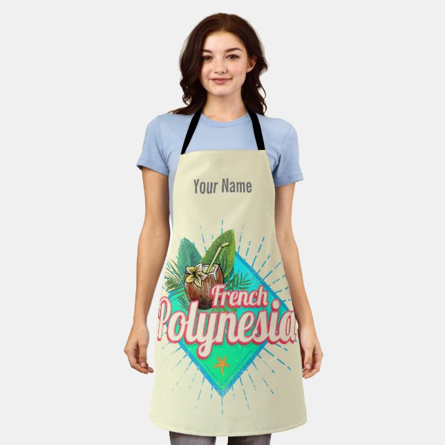 French Polynesia Island Pacific Vintage Souvenir Apron (Worn)