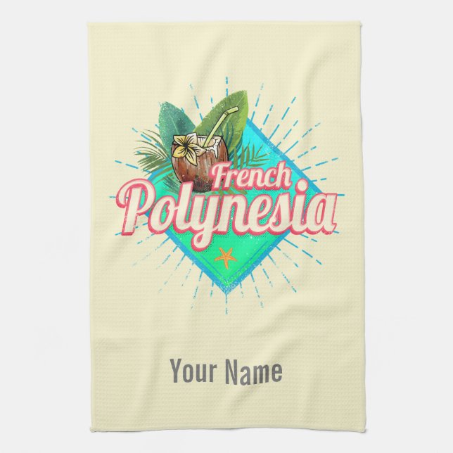 French Polynesia Island Pacific Vintage Souvenir Tea Towel (Vertical)