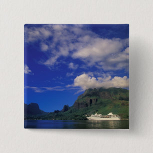 French Polynesia, Moorea. Cooks Bay. Cruise ship 3 15 Cm Square Badge