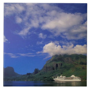 French Polynesia, Moorea. Cooks Bay. Cruise ship 3 Ceramic Tile