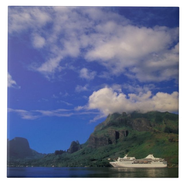 French Polynesia, Moorea. Cooks Bay. Cruise ship 3 Ceramic Tile (Front)