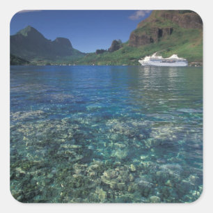 French Polynesia, Moorea. Cooks Bay. Cruise ship Square Sticker