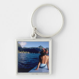 French Polynesia, Moorea. Woman enjoying view on Key Ring